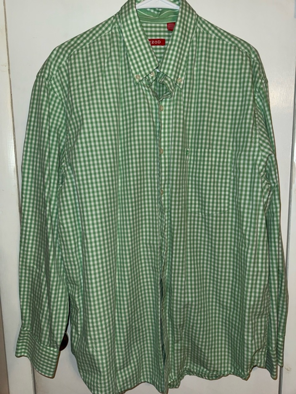 Izod Light Green Gingham Button-Down Shirt